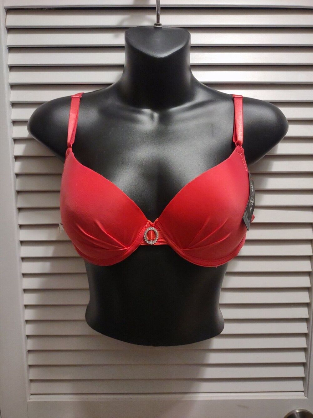 NWT MaMia Women's Bra 34C Coral Pink Underwire Padded Solid Brooch BR4160P